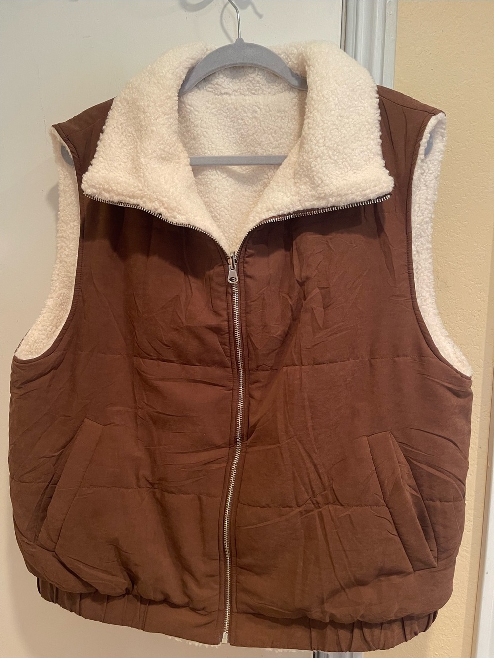 Brown Sherpa-Lined Zip Front Vest